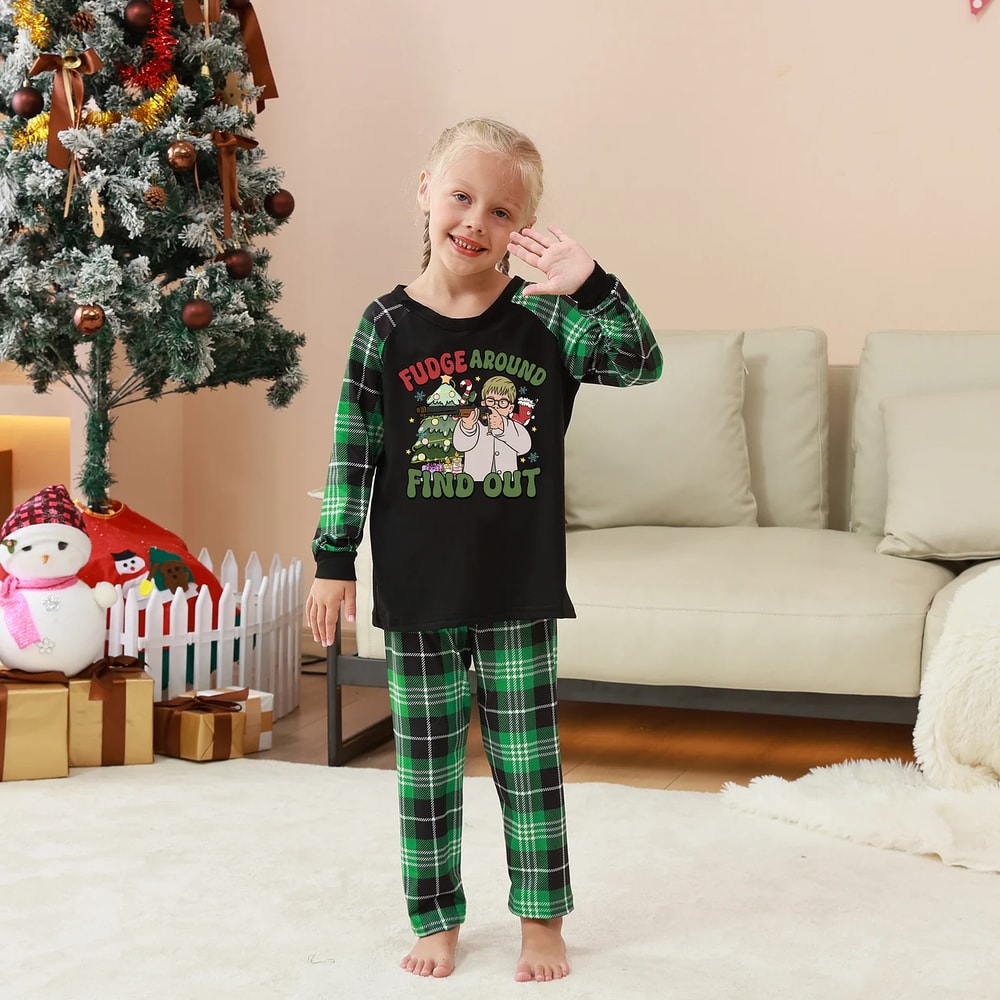 Funny Green Plaid Fudge Around Christmas Family Matching Pajamas