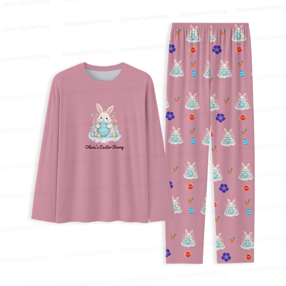 Personalized Bunny Family Matching Pajamas Pink Easter Set