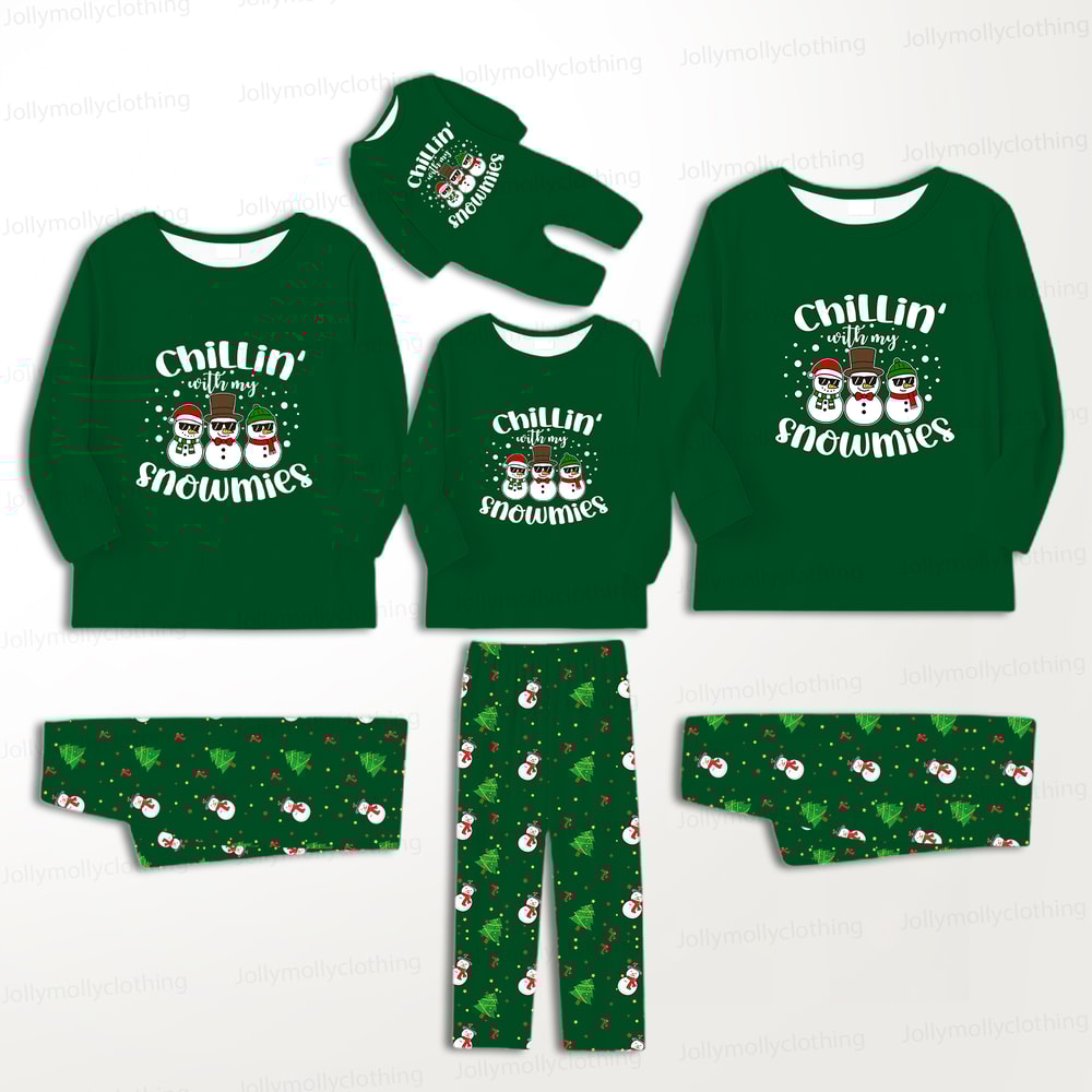 Chillin’ with My Snowmies Holiday Green Matching PJs for Family & Pet