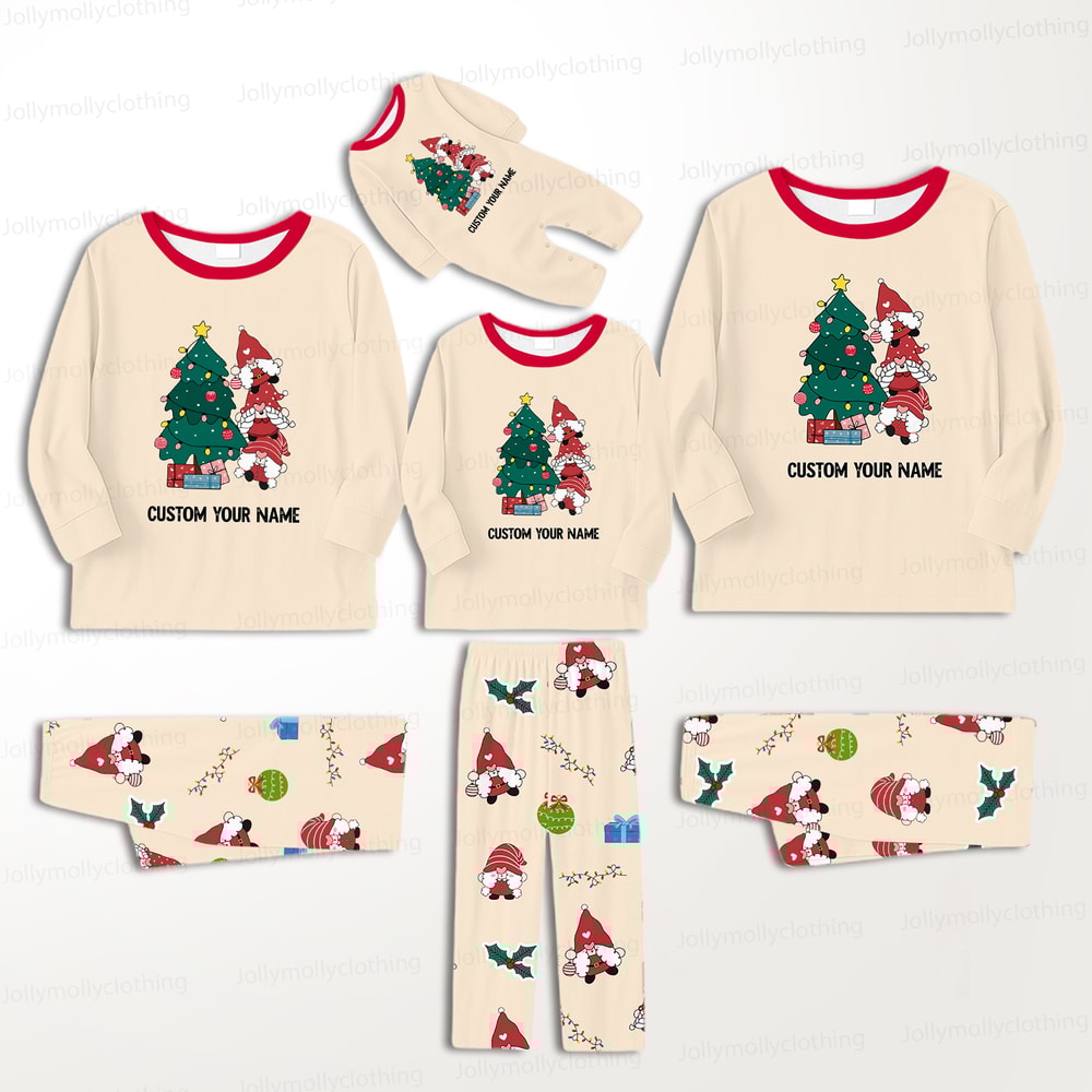 Custom Name Matching Family Christmas Pajama Set with Holiday Gnome