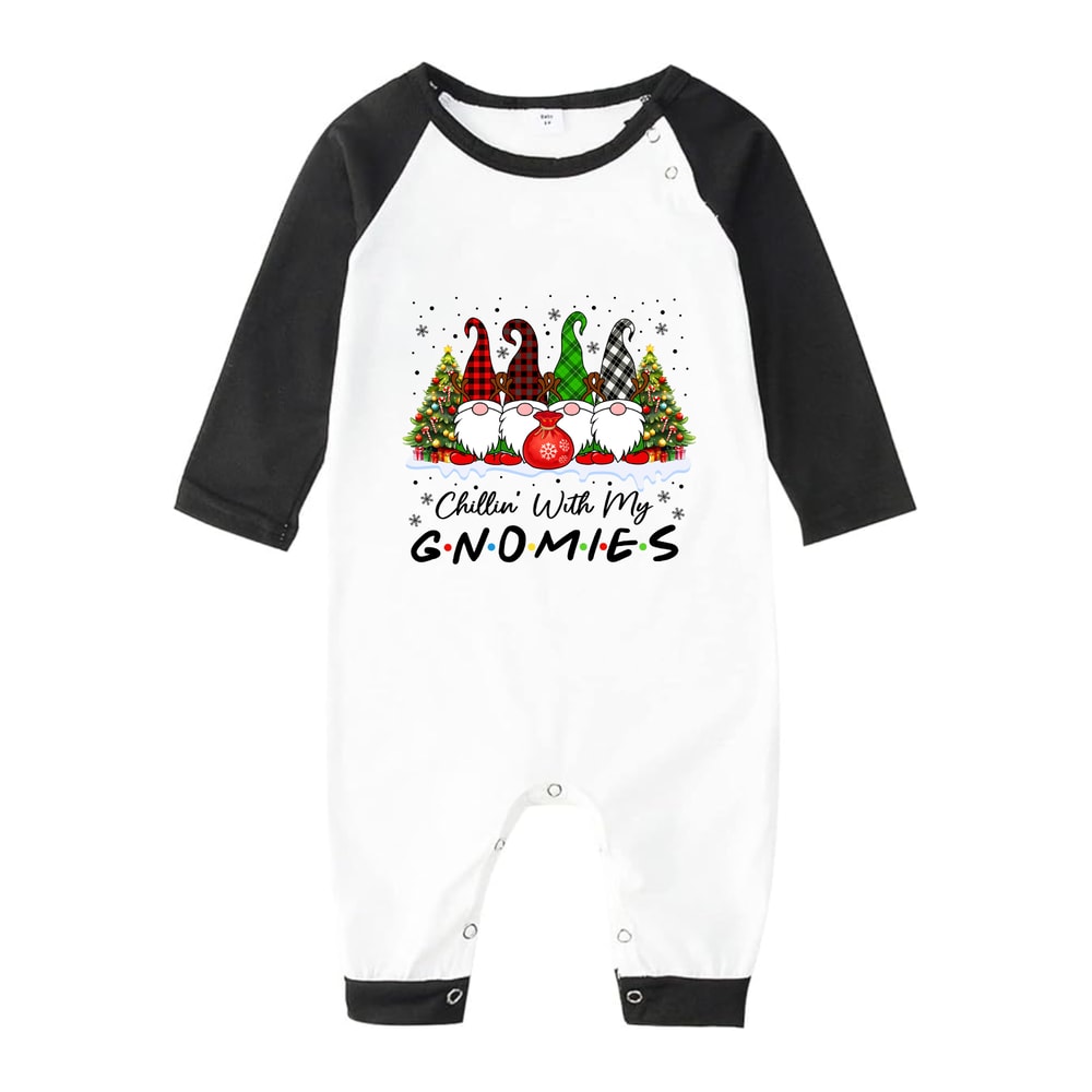 Black White Chillin With My Gnomies Christmas Family Pajamas Fair Isle Print