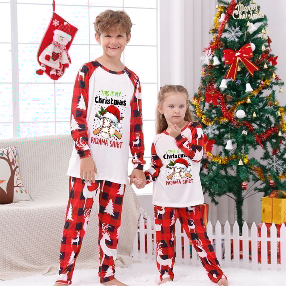 This Is My Christmas Baseball Pajama Family PJs Red Plaid Reindeer