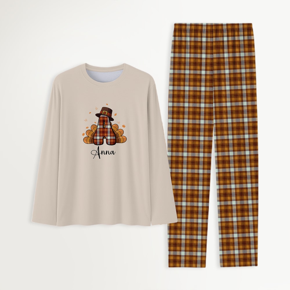 Personalized Monogram Turkey Family Matching Thanksgiving Pajamas