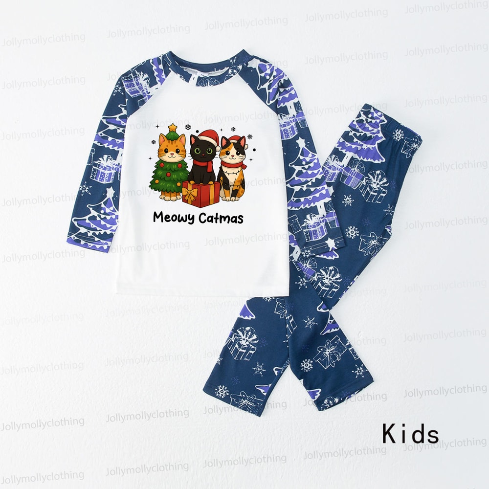 Blue Meowy Catmas Cat Squad Family Holiday Pajamas