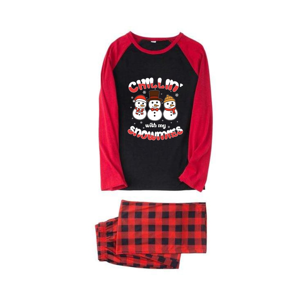 Christmas Family Matching Pajamas Chillin With Snowmies Black Red Plaid