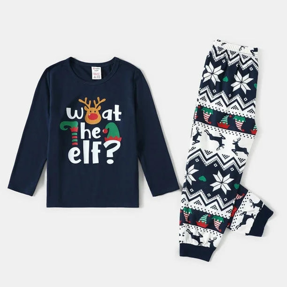 Navy Blue What The Elf Christmas Family PJs