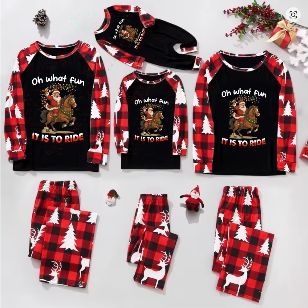 Christmas Horse Ride Family Matching Pajamas Red Plaid Sleepwear