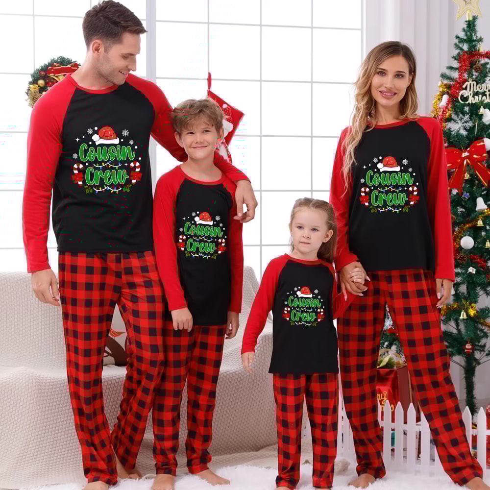 Cousin Crew Christmas Pajamas Red Black Buffalo Plaid Matching Set