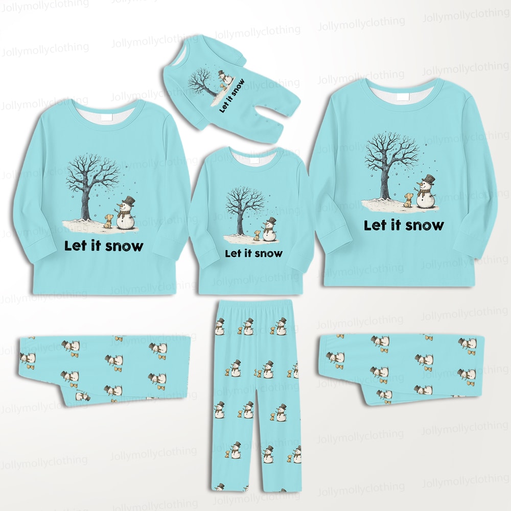 Let It Snow Pastel Blue Family & Pet Matching Snowman Pajamas