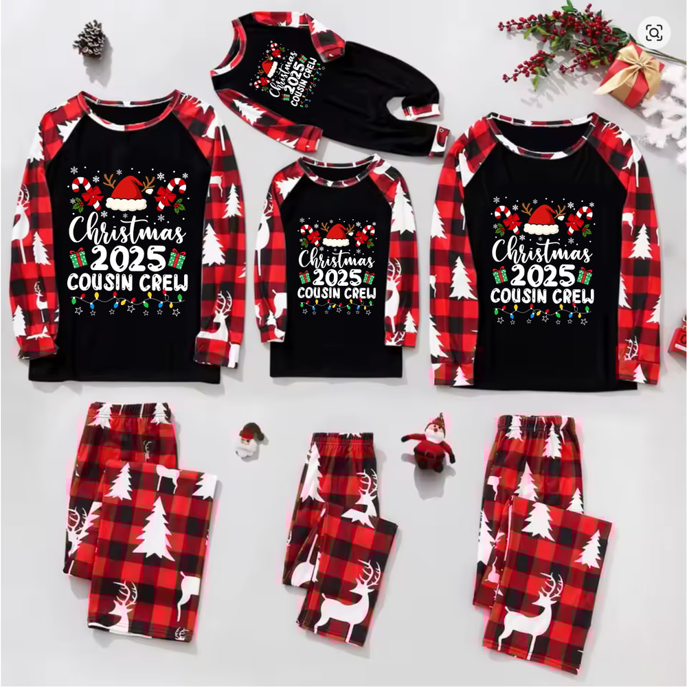 Cousin Crew Family Matching Christmas Pajamas 2025 Black Red