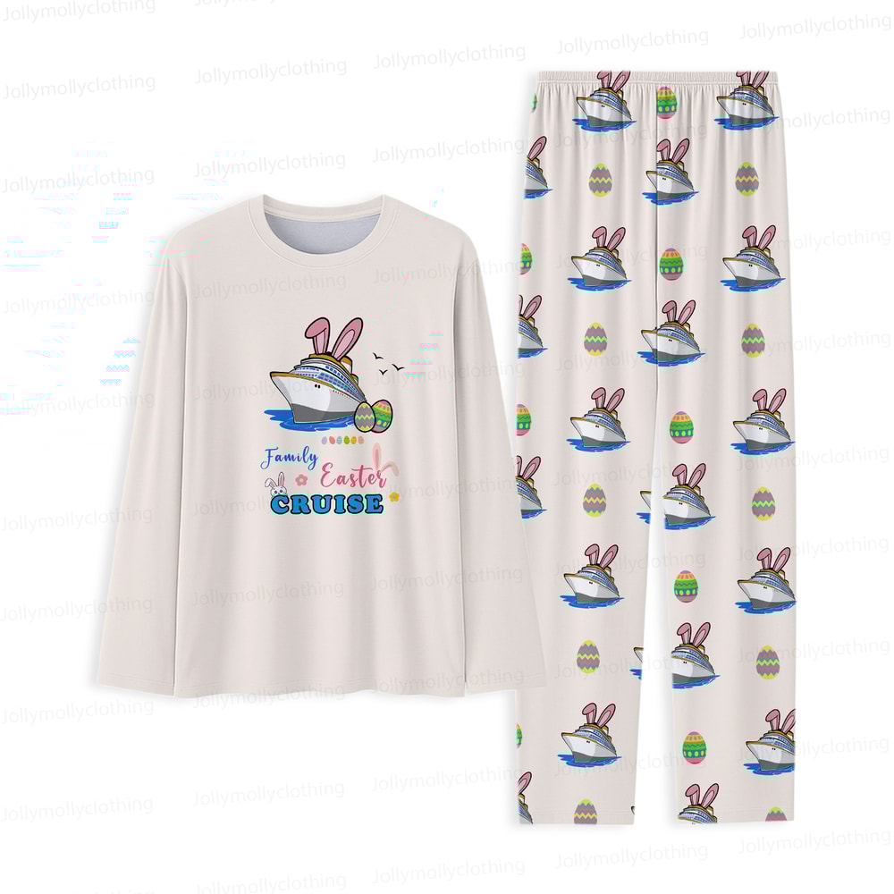 Family Easter Cruise Matching Pajamas with Dog Cream Long Sleeve Sleepwear