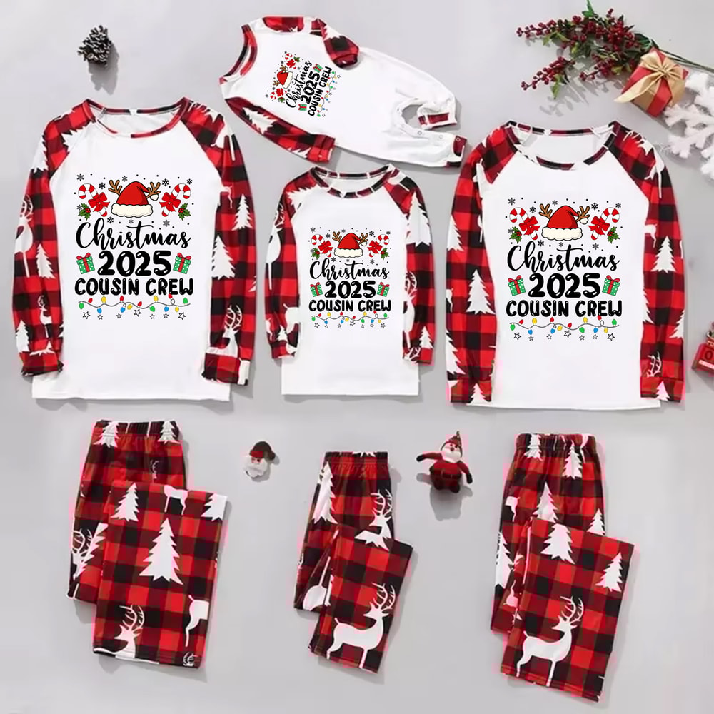 Family Matching Christmas Pajamas 2025 Red Plaid Reindeer Cousin Crew Set