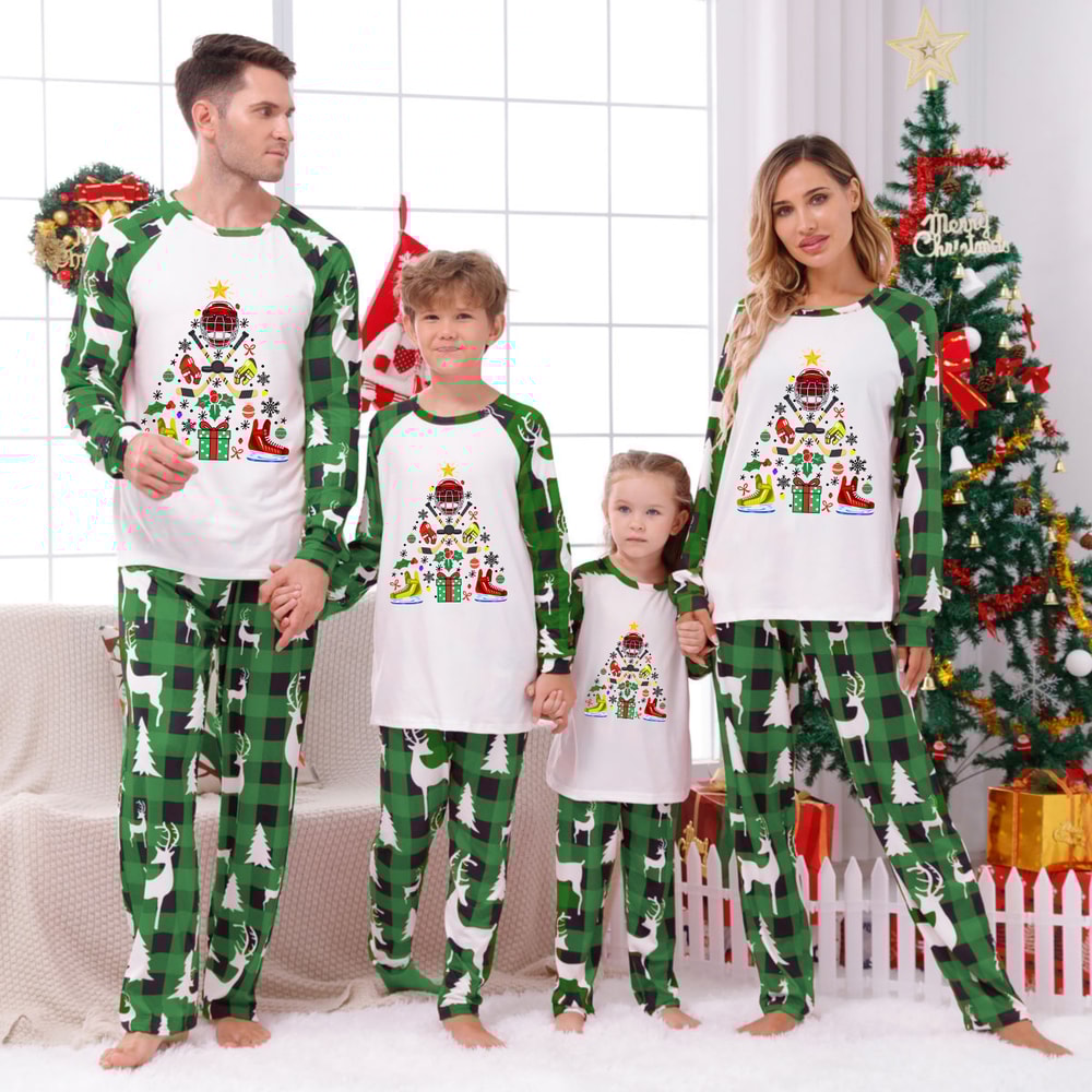 Hockey Christmas Tree Reindeer Family Matching Pajamas