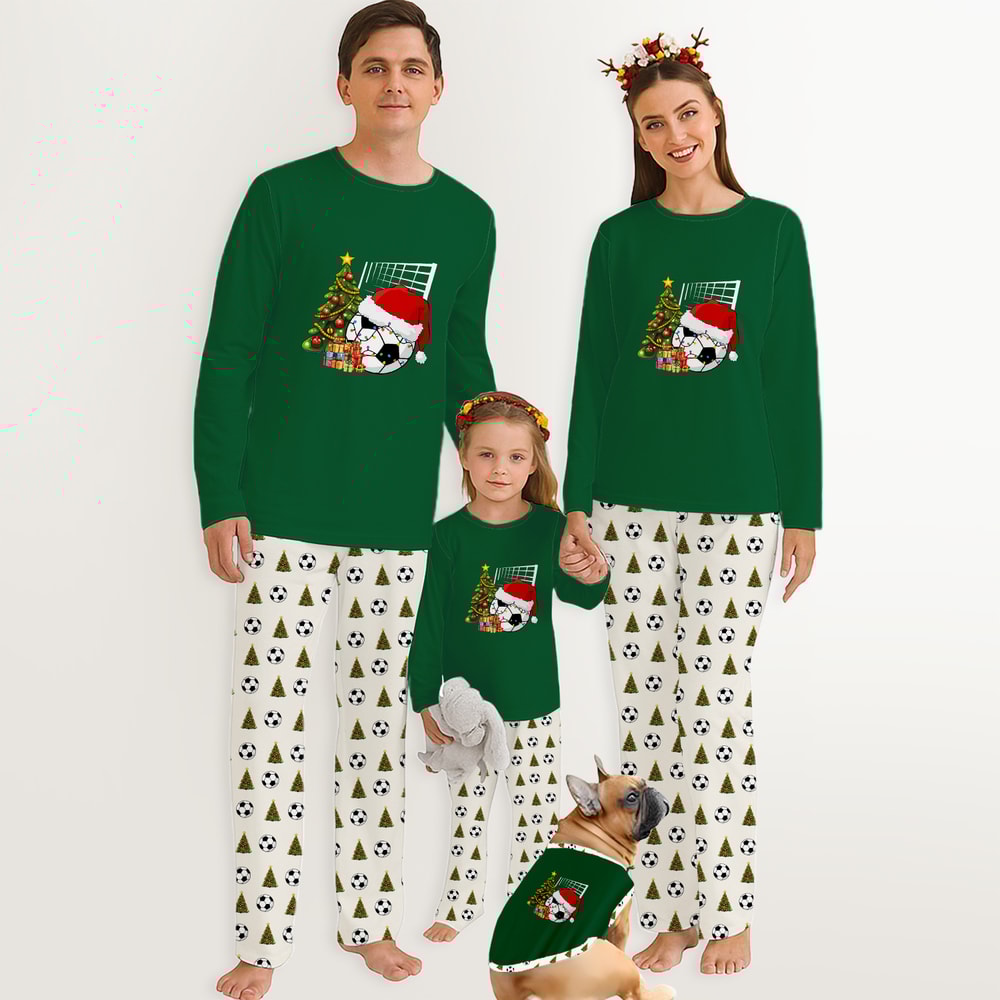 Family Matching Christmas Pajamas Soccer Santa Green Holiday Outfits