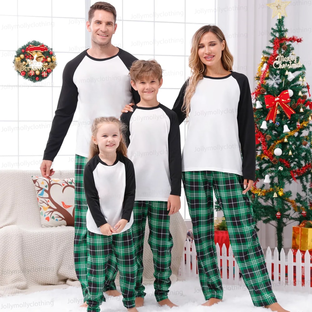 Personalized Green Plaid Matching Family Christmas Pajamas