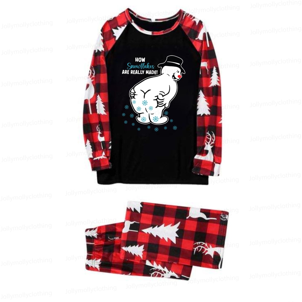 Funny Snowman How Snowflakes Are Made Matching Family Christmas PJs Red Plaid