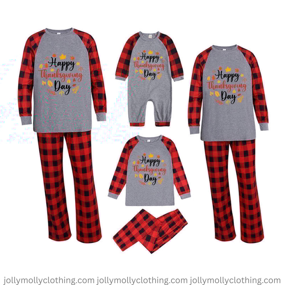 Grey Thanksgiving Family Matching Pajamas Set