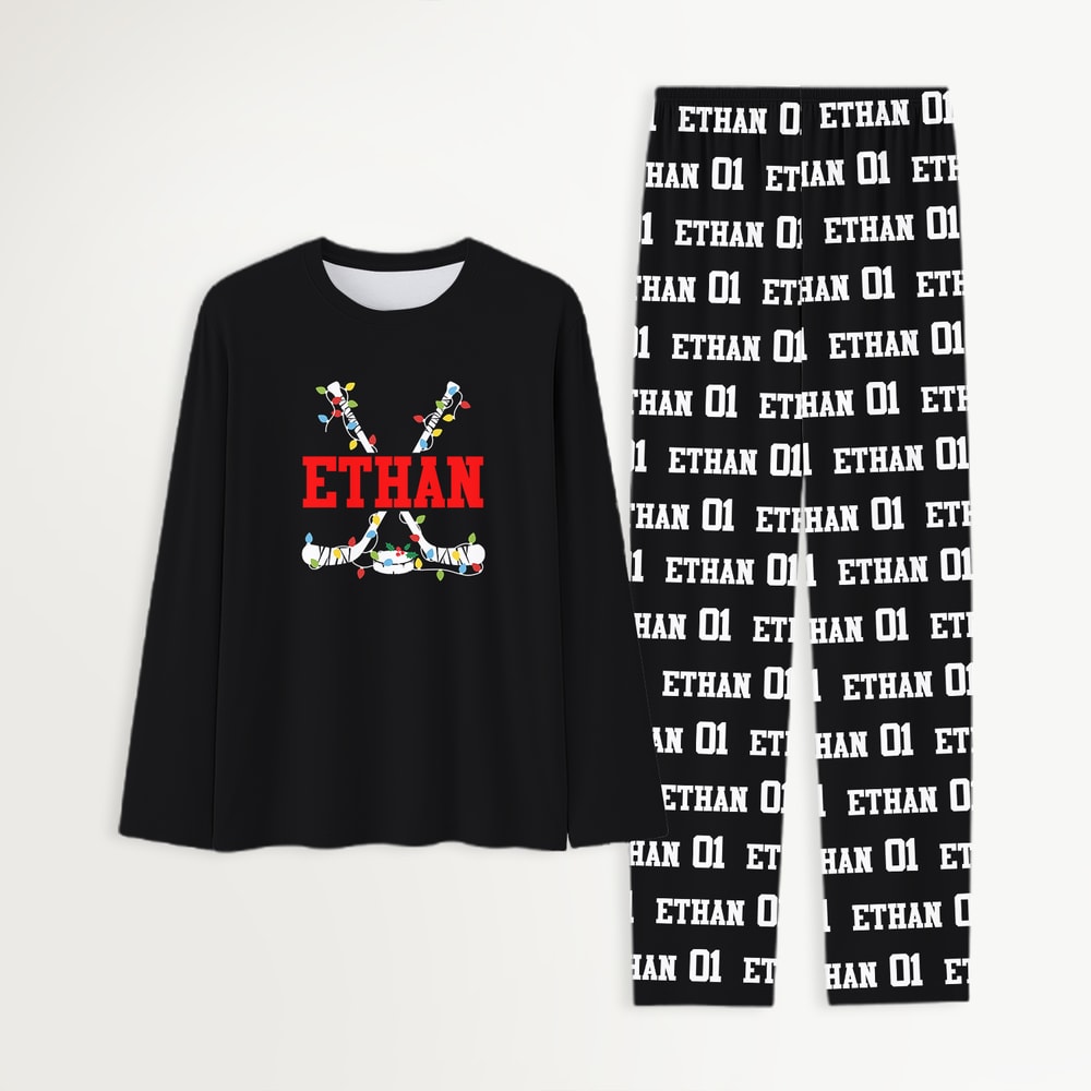Custom Name and Number Hockey Family Matching Christmas Pajamas