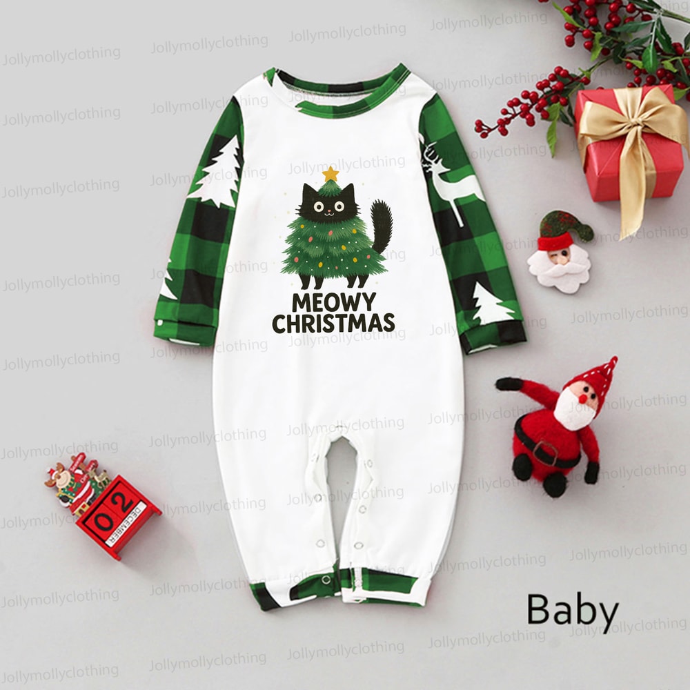 Green Family Christmas Pajama Set Meowy Christmas Cat