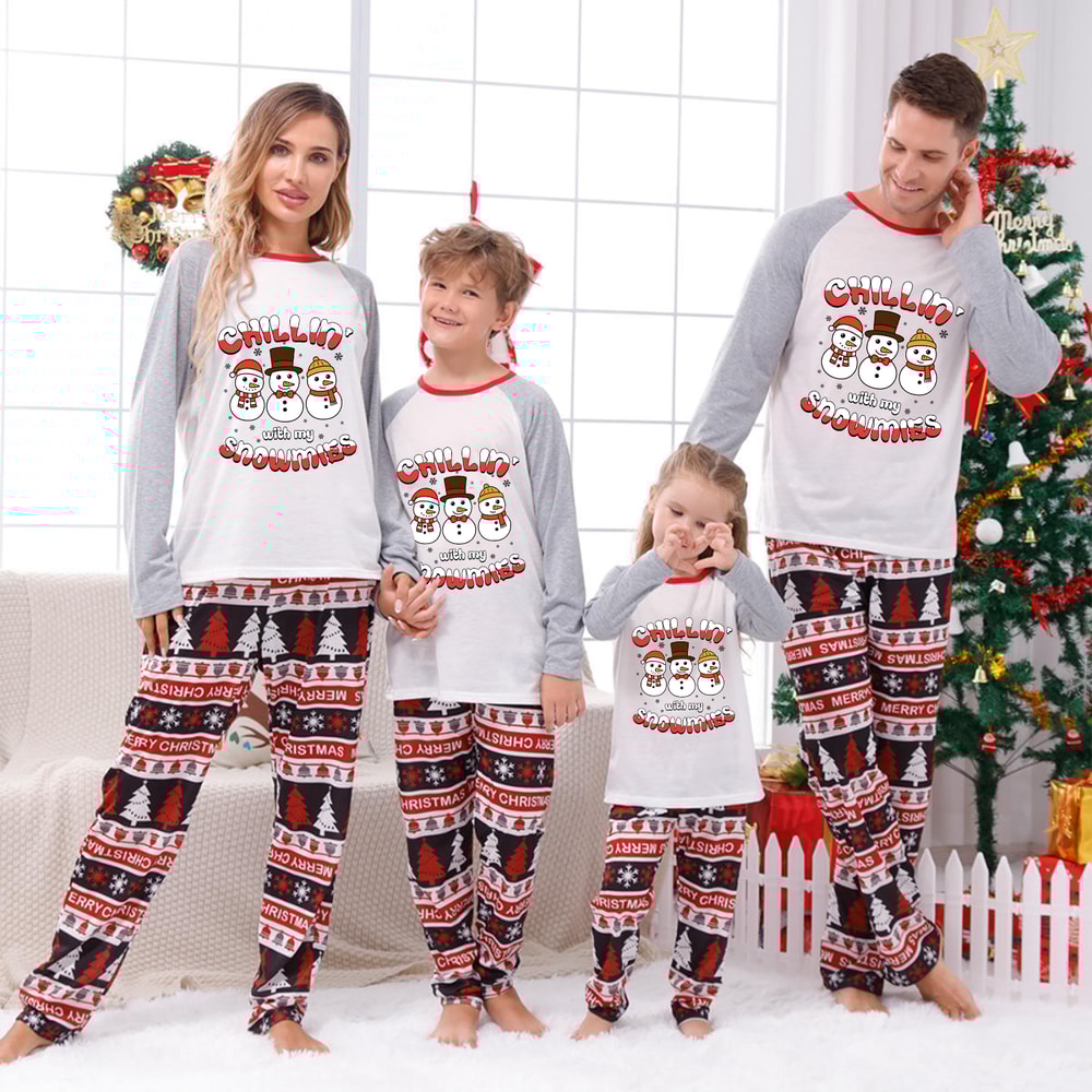 Chillin With My Snowmies Christmas Family Matching Pajamas Gray Set