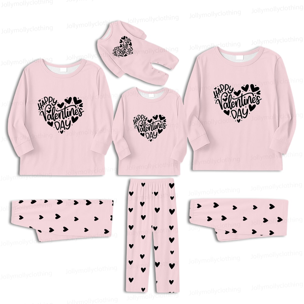 Matching Couples Valentine Pajamas Happy Valentine’s Day Pink Heart Sleepwear