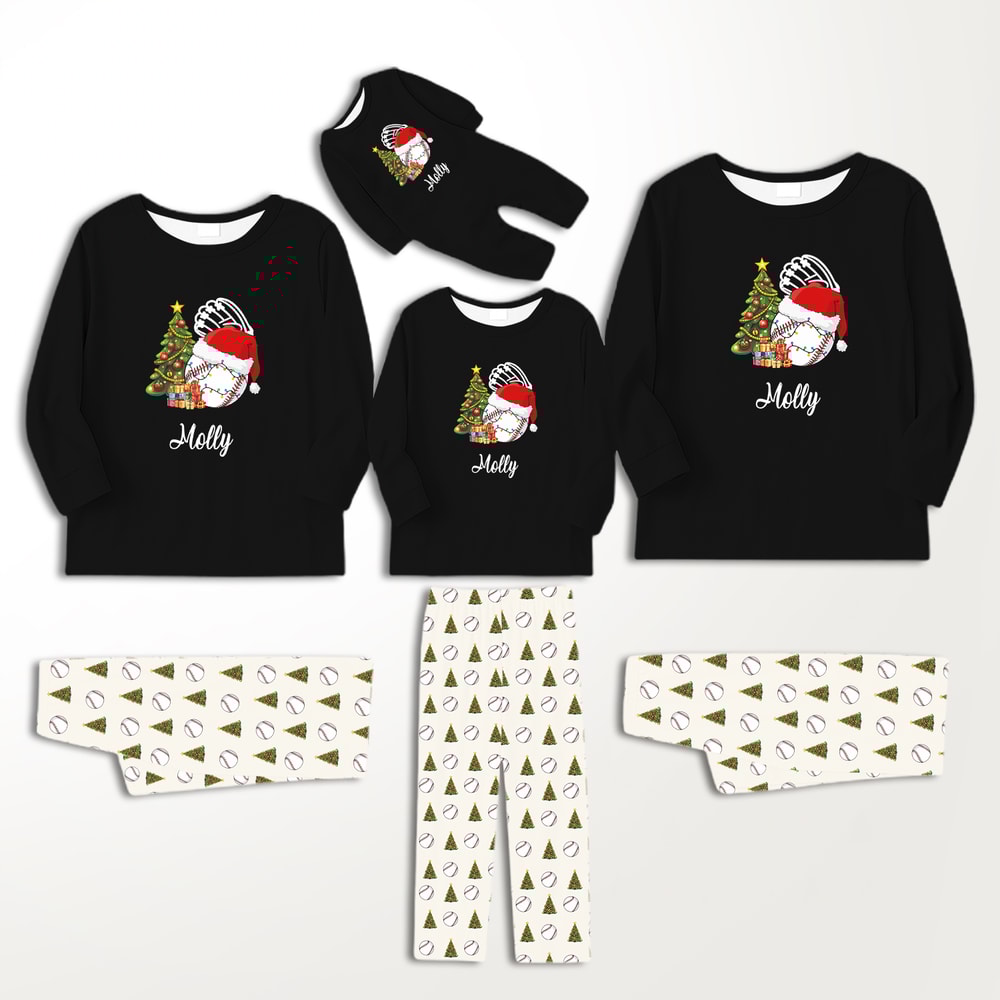Custom Name Baseball Family Matching Christmas Pajamas