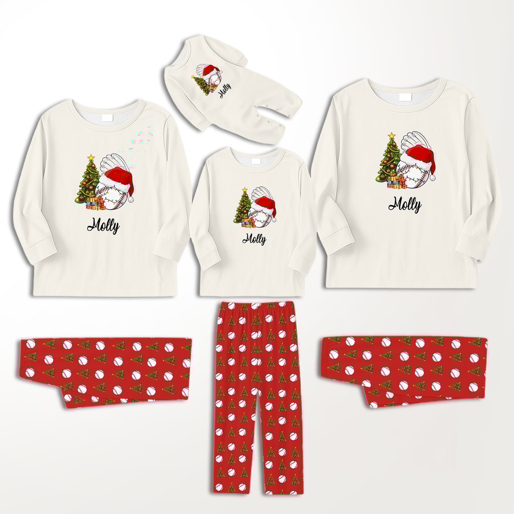Personalized Baseball Family and Pet Matching Christmas Pajamas