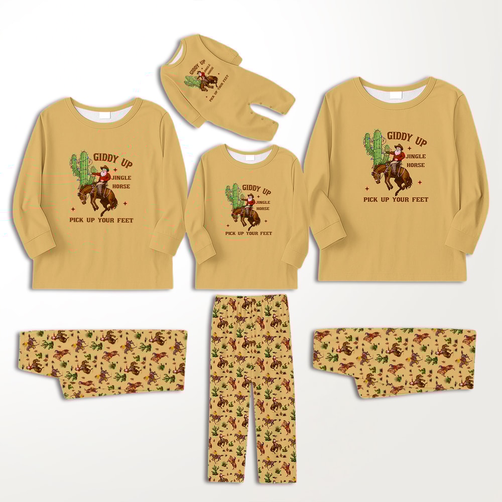 Country Cowboy Family Christmas Pajamas Giddy Up Jingle Horse