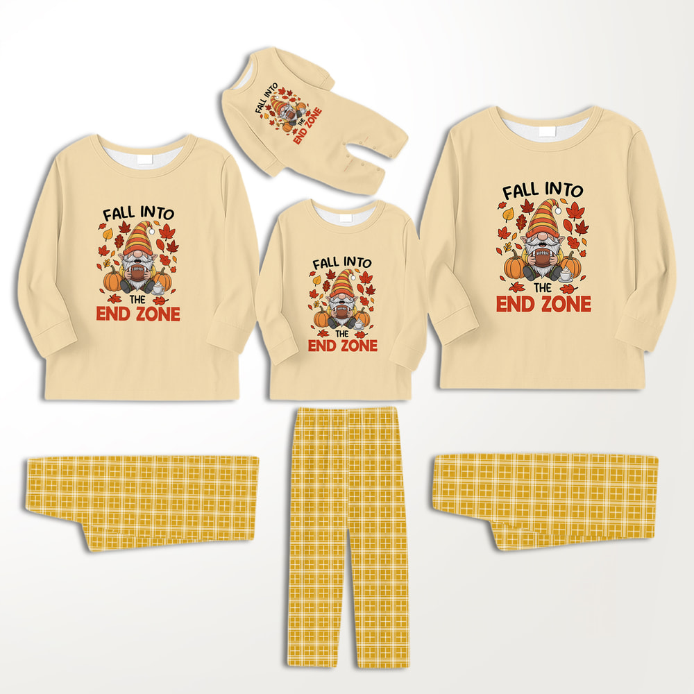 Fall Into The End Zone Football Thanksgiving Family Matching Pajamas
