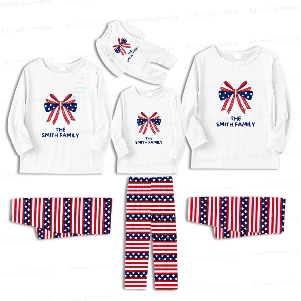 Personalized Patriotic Bow Matching Family Pajamas Custom Family Name Set