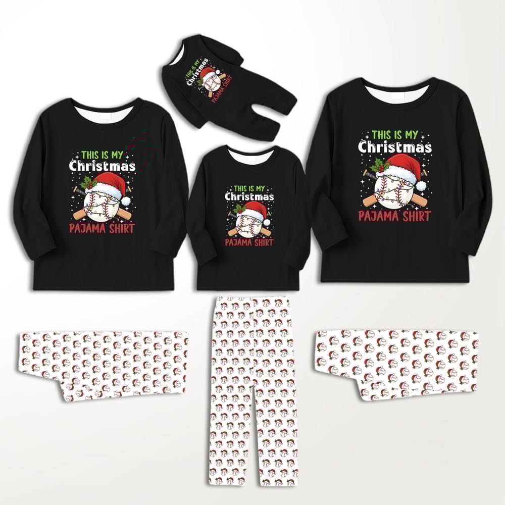 Christmas Baseball Family Pajamas Black White All Over Print Set