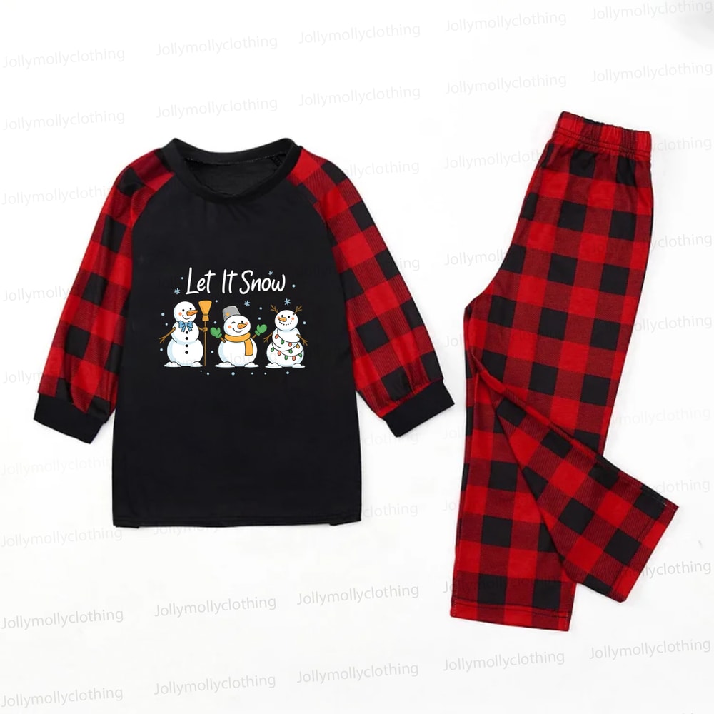 Let It Snow Snowmen Holiday Pajamas for Family with Coordinating Pet Outfit