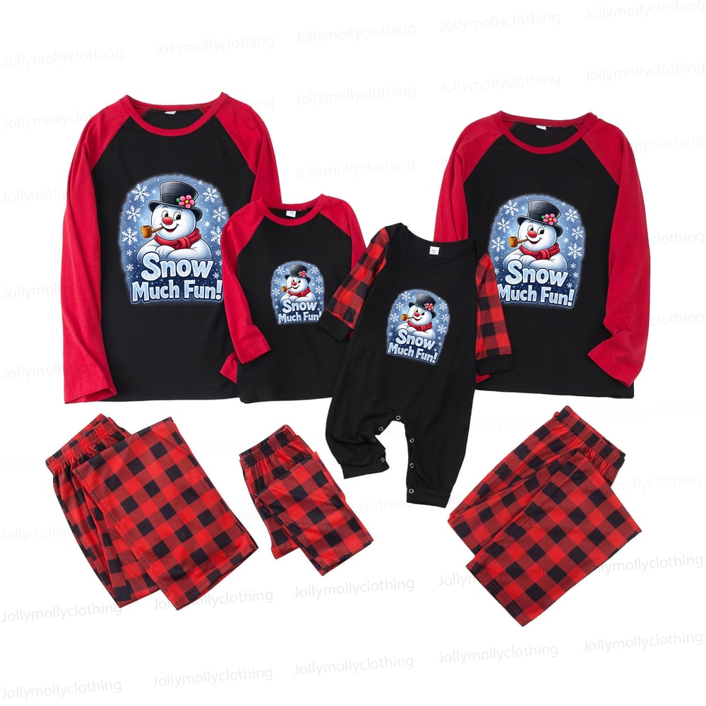 Red Buffalo Plaid Snowman Matching Christmas PJs for the Whole Family