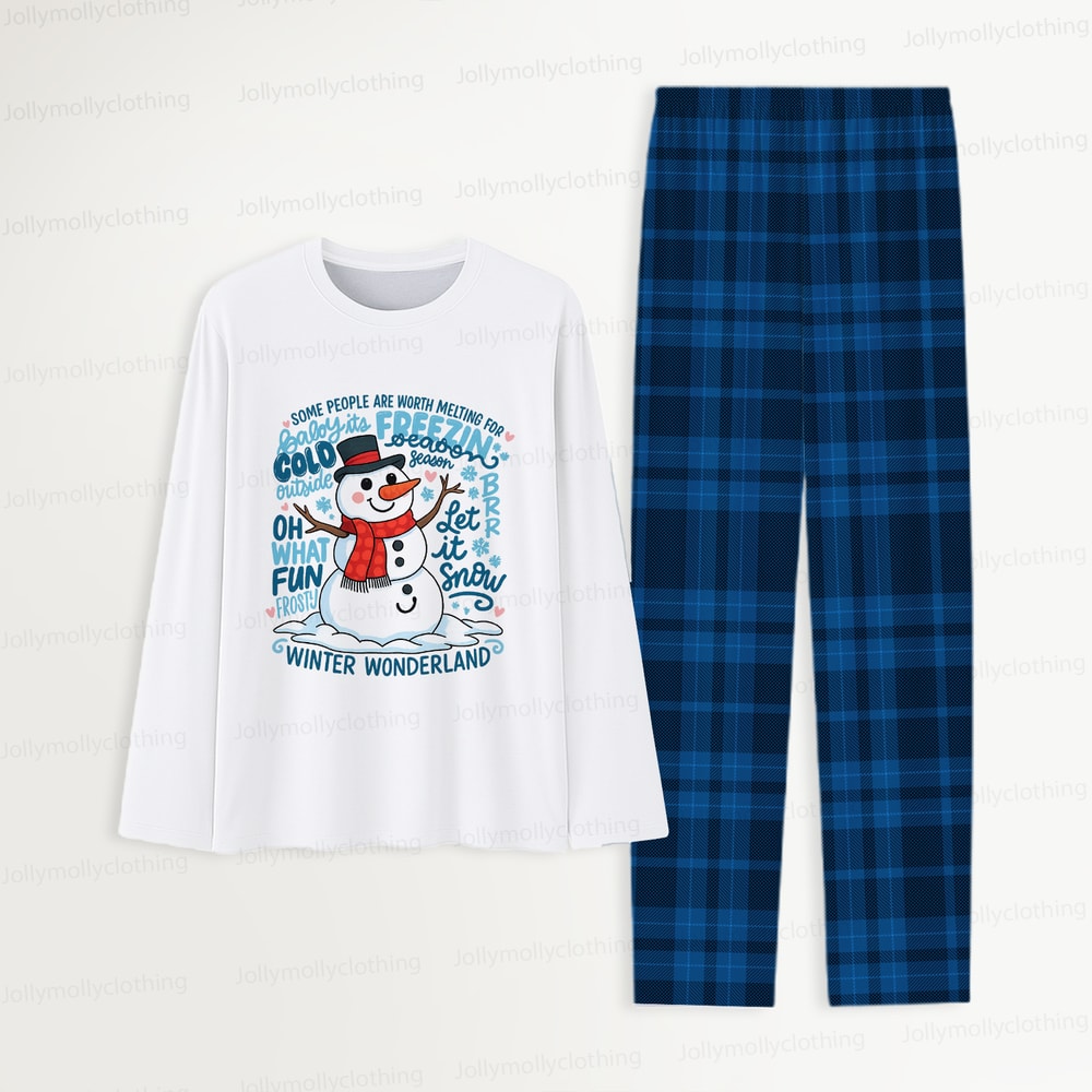 Winter Wonderland Snowman Blue Family Matching Pajamas with Pet Outfit
