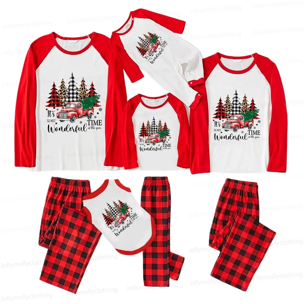 Farmhouse Christmas Red Truck Matching Pajamas