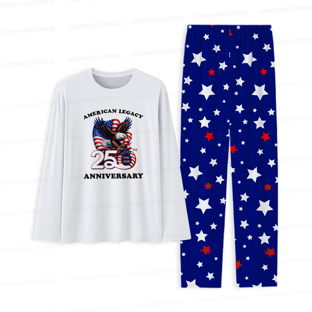 American Legacy 250th Anniversary Matching Family Pajamas Patriotic Stars White Top