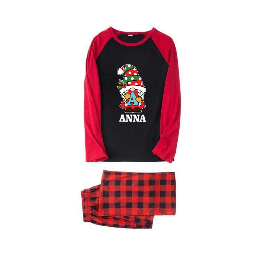 Personalized Christmas Gnome Family Matching Pajamas Red and Black Plaid Holiday Set