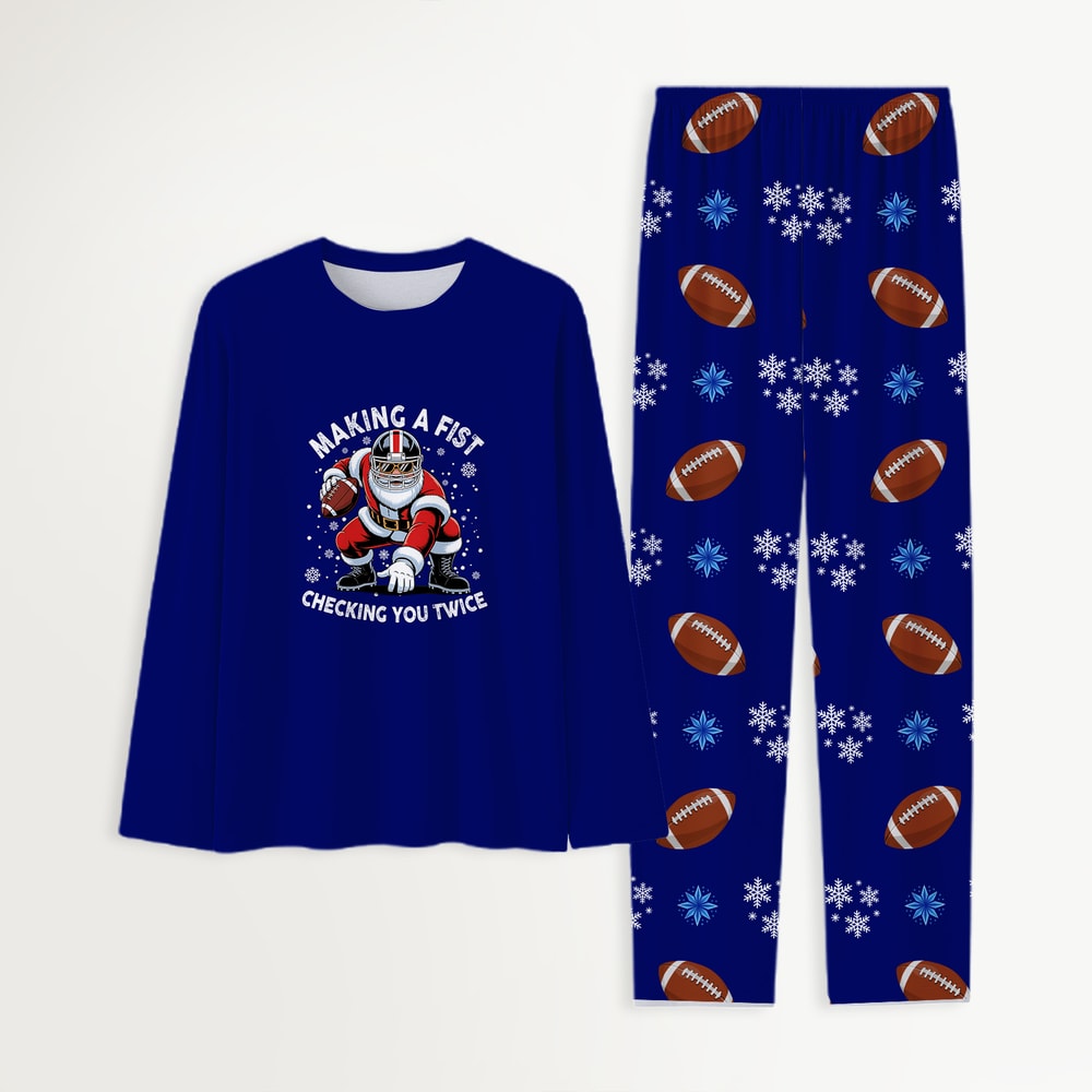 Football Family Christmas Pajamas Making a Fist Checking You Twice 