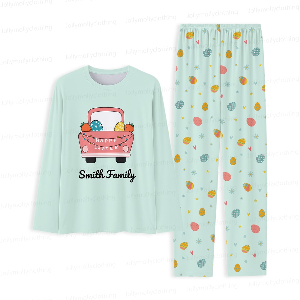 Custom Name Happy Easter Matching Family Pajamas Mint Green Sleepwear