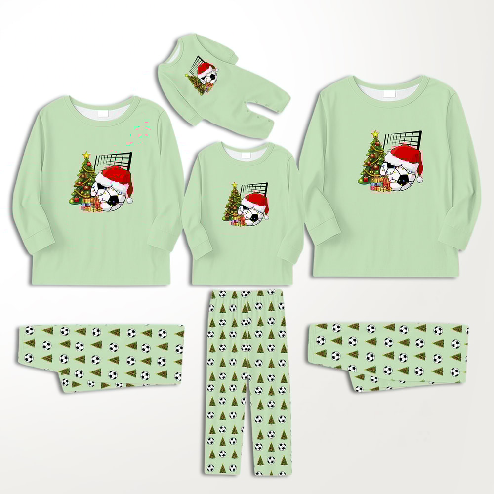 Soccer Santa Christmas Pajamas for Family and Pets Green Matching Set