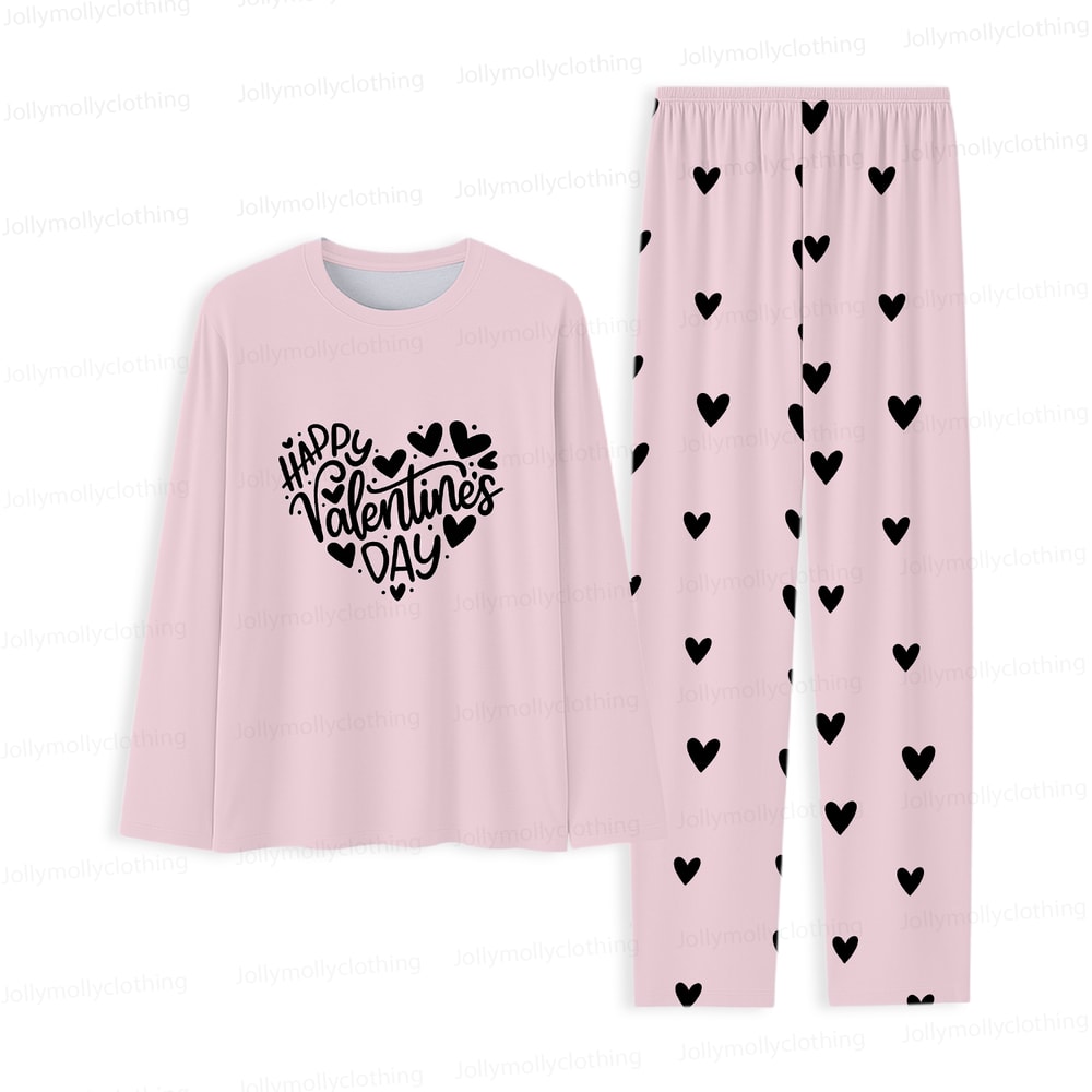 Matching Couples Valentine Pajamas Happy Valentine’s Day Pink Heart Sleepwear