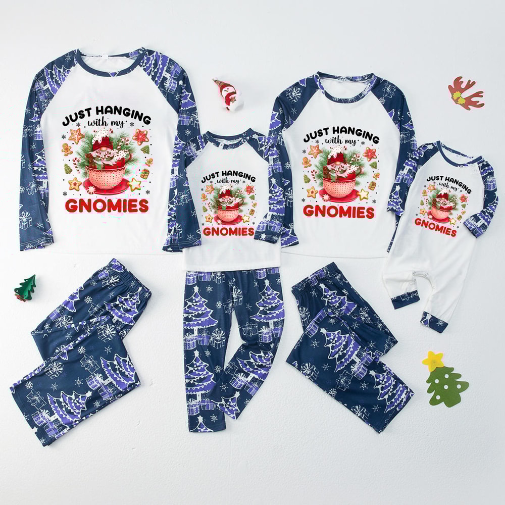 Navy Blue Christmas Gnomes Hot Cocoa Family Matching Pajamas