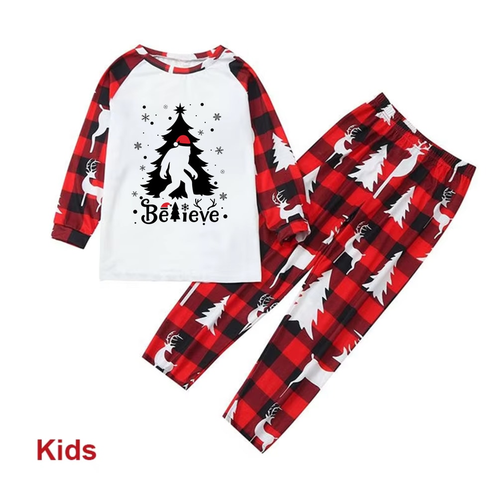 Christmas Bigfoot Family Matching Pajamas Believe Red Plaid Reindeer