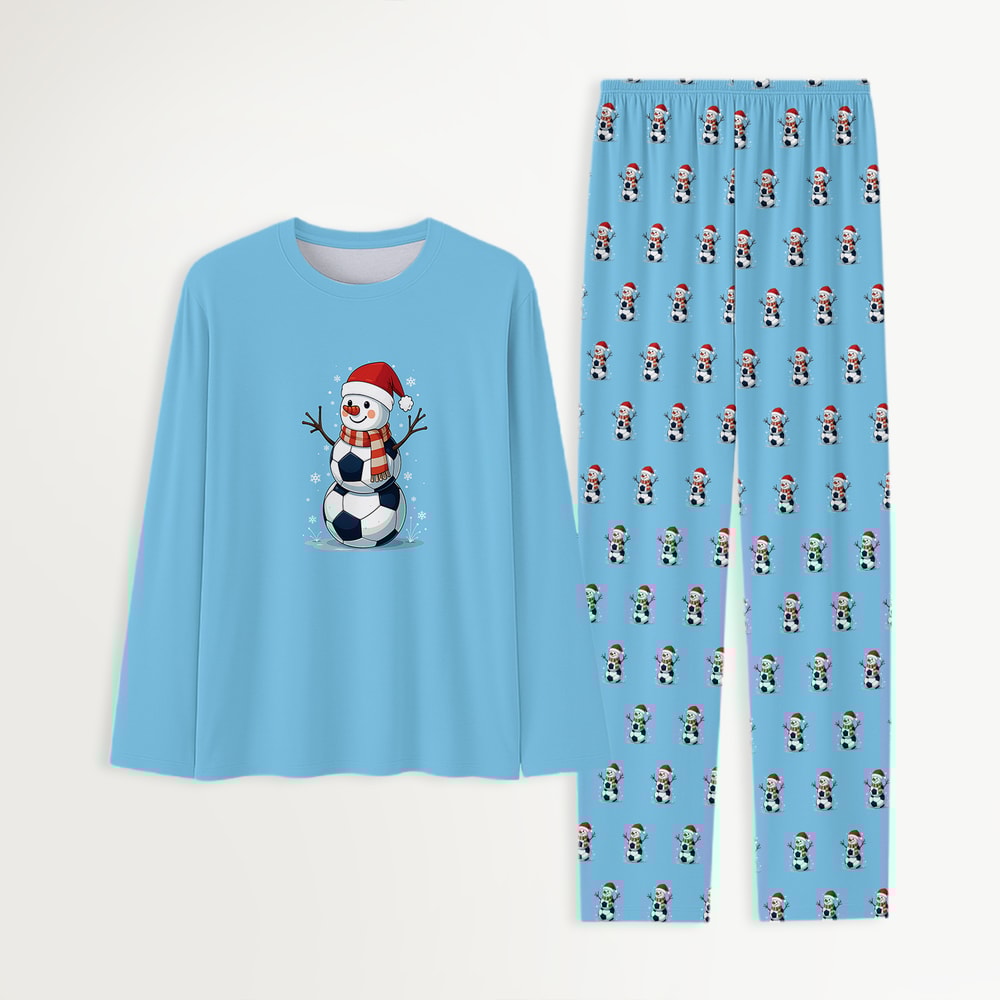 Blue Christmas Soccer Snowman Family Matching Pajamas
