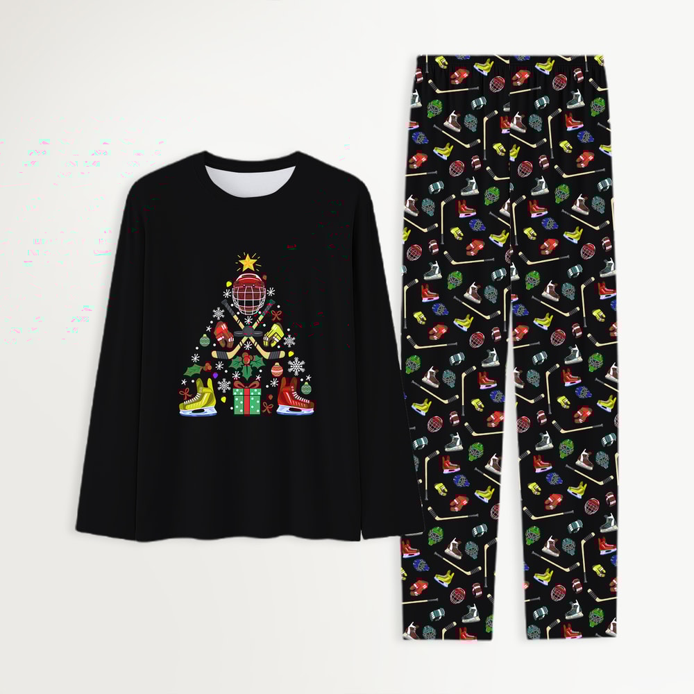 Hockey Christmas Tree Family Matching Pajamas 
