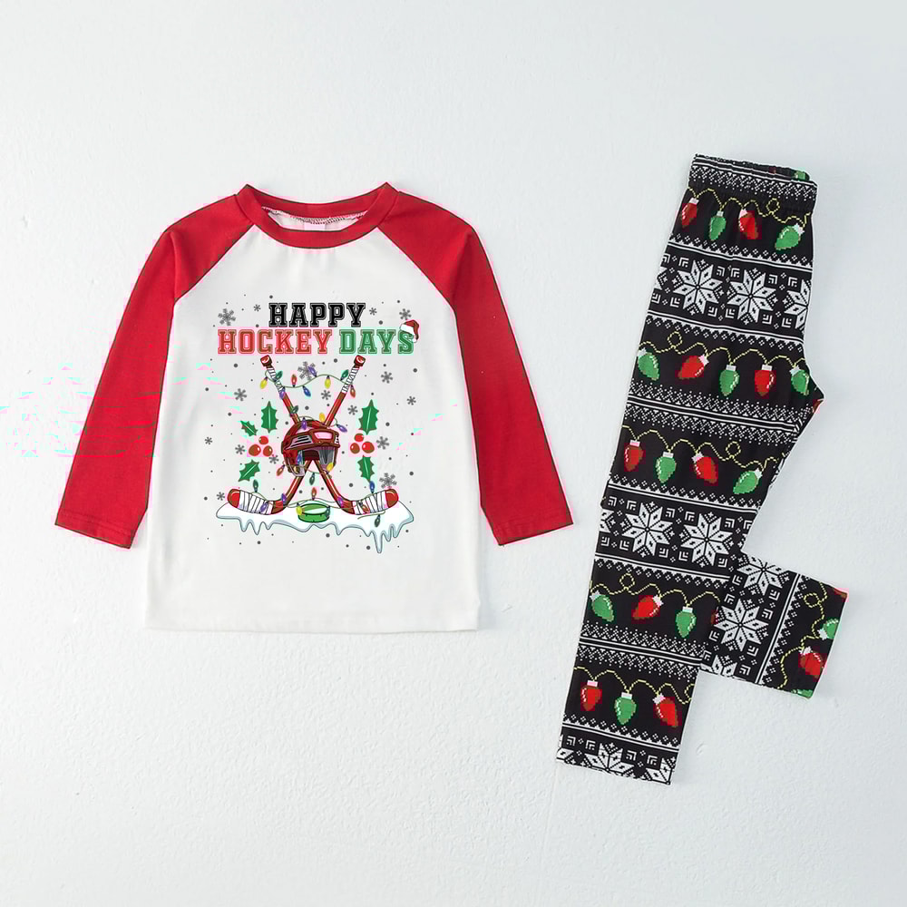 Happy Hockey Days Christmas Family Pajamas Festive Print