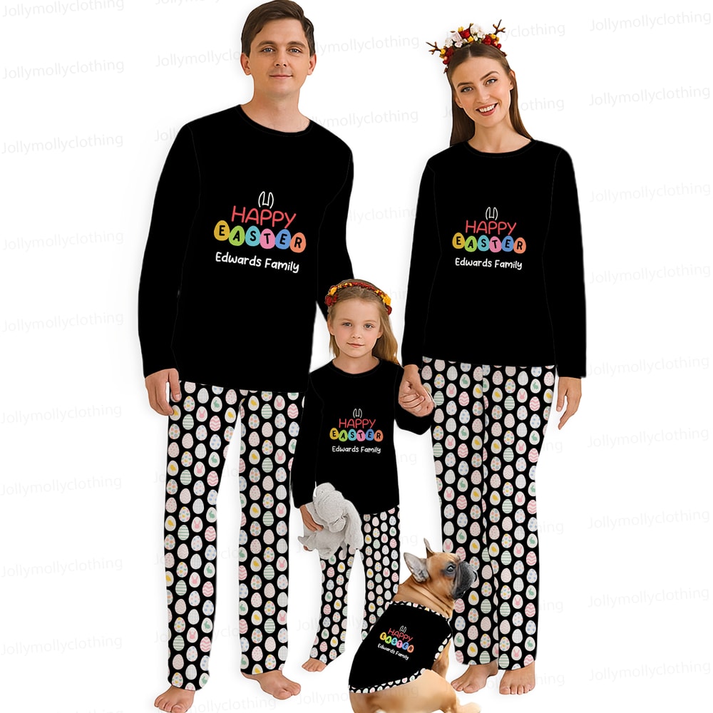 Custom Easter Family Pajamas with Dog Matching Outfit Personalized Name
