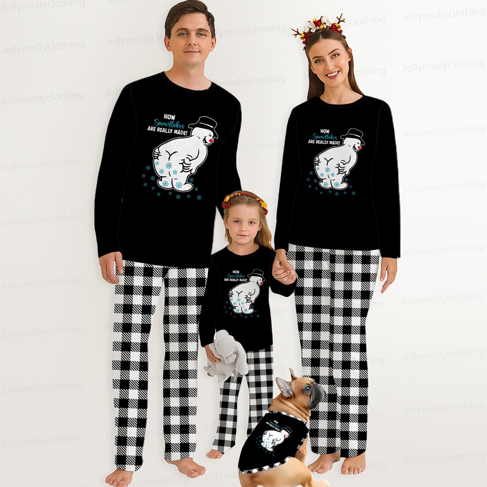 Black and White Plaid Funny Snowman Family Christmas Pajama Set