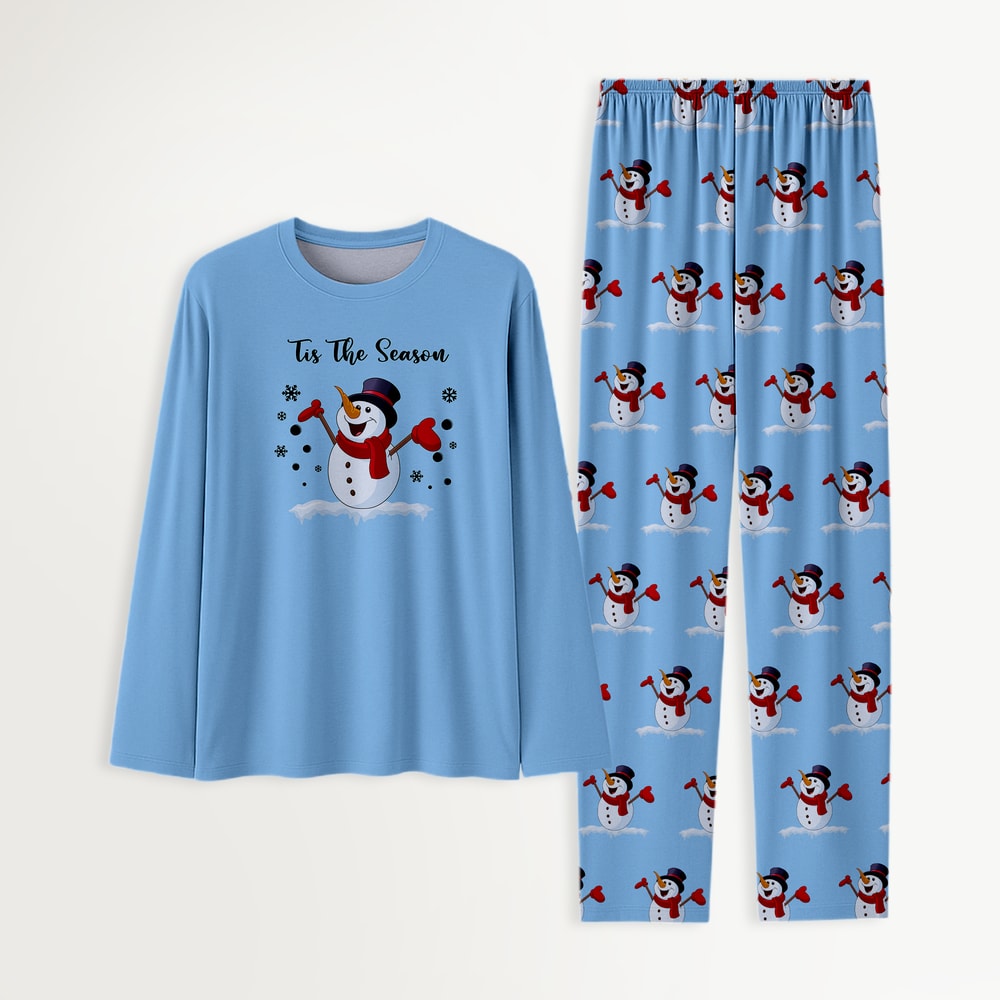Tis The Season Blue Snowman Family Matching Christmas Pajamas