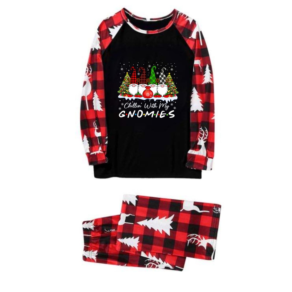 Red Plaid Christmas Gnomes Family Matching PJs Reindeer Tree Print